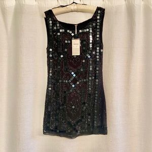 Free People Speak Easy Sequin Beaded Embellished Mini Party Dress Size 0